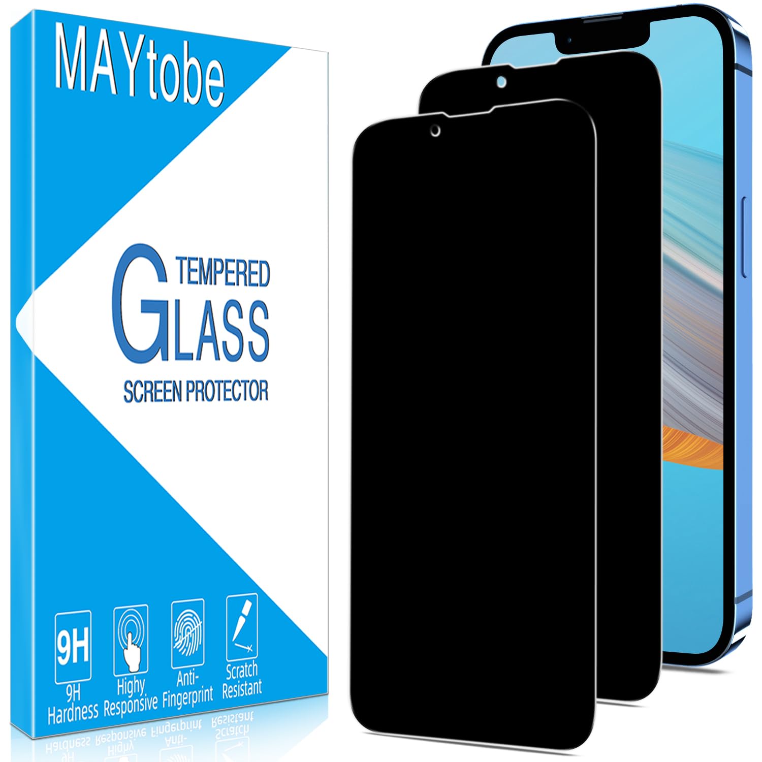 MAYtobe Protector de Pantalla Privacidad para iPhone 13 Pro Max/14 Plus | 2 Unidades Cristal Vidrio Templado Anti Espía, Antiarañazos, Sin Burbujas, Dureza 9H, Ultra Resistente