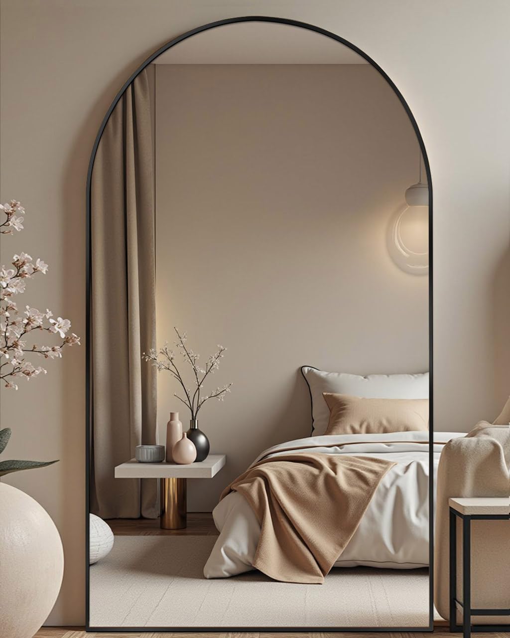 DMWOODFL 77"x38" Black Arched Full Length Mirror - Space-Saving Floor/Wall Mirror with Stand, Durable Aluminum Frame for Entryway, Dressing Room