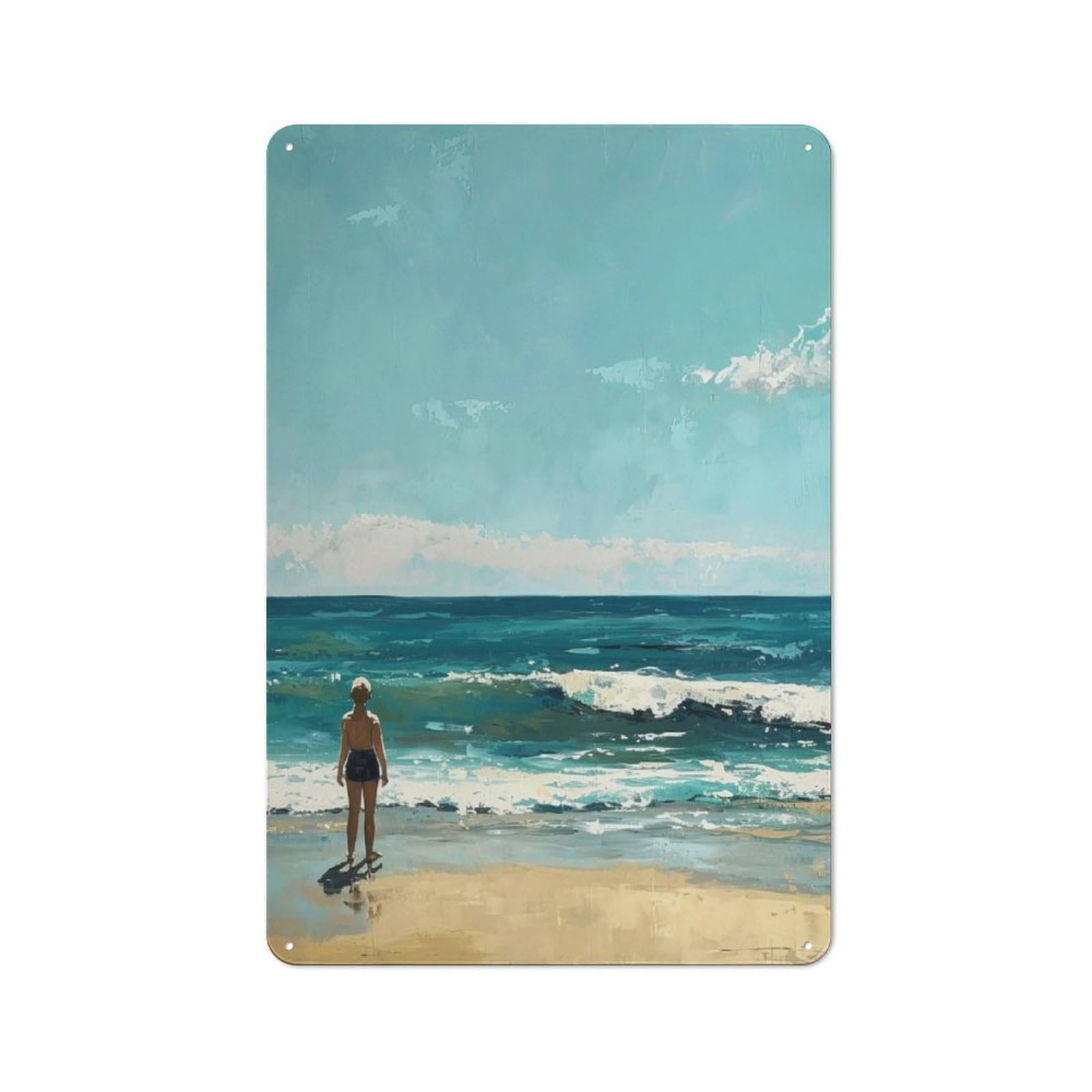 Junmoney Seaside Serenity Metal Plaque 30X20cm With For Home Bar Wall, Retro Decor, For Garage, Workshop And Man Cave Decoration