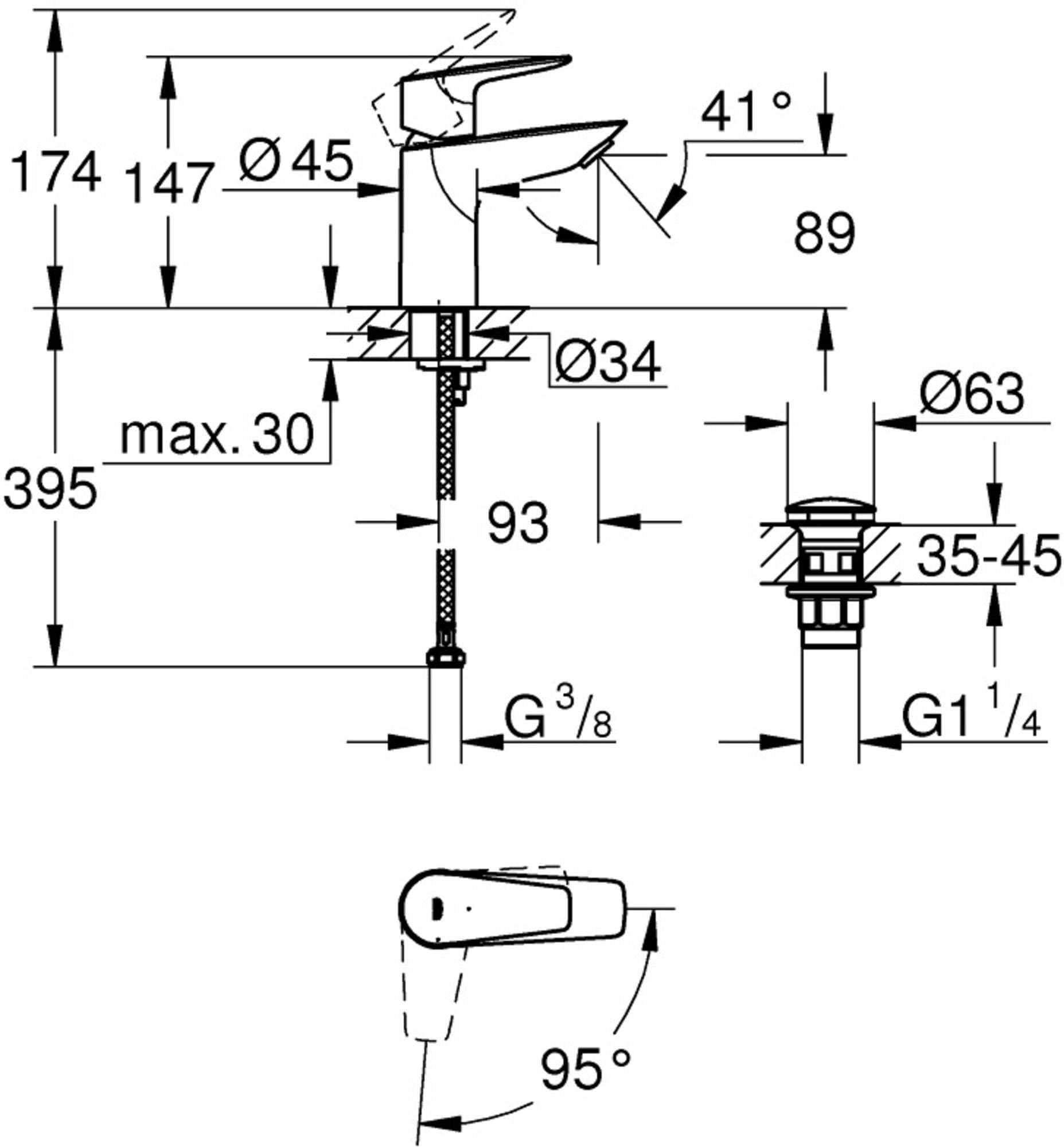 GROHE 23 899 001 BAUEDGE Monomando Lavabo 1/2''