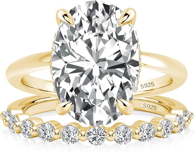 5 CT Oval Cut CZ Bridal Ring Set for Women, S925 Silver 2-Piece Wedding Engagement Rings, 5A Grade CZ Stackable Promise Ring Set