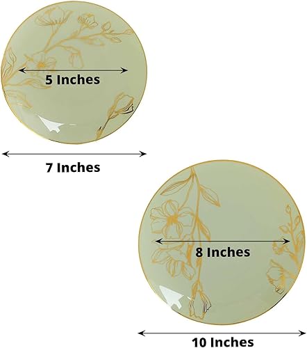 Miniatura 3 de Efavormart - Juego de 20 platos de plástico verde salvia con diseño floral dorado metálico, platos redondos desechables para cena y postre - 10  7
