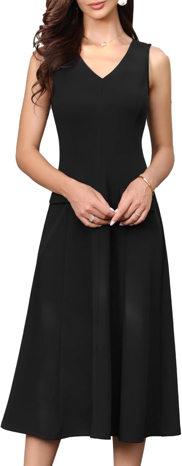 Allegra K Sleeveless Dress for Women's 2026 V Neck Office Work Midi A Line Dresses