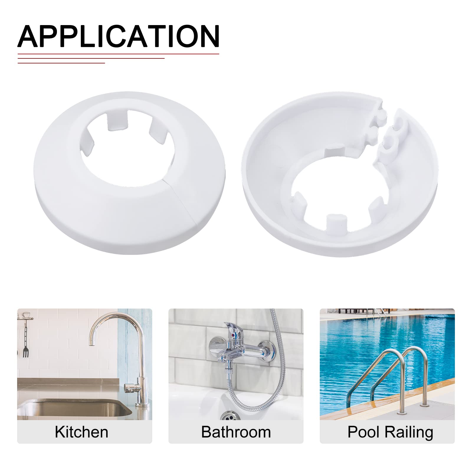 DTGN 55x13mm(DxT) Pipe Cover Decoration - 4Pack - Good for Bathroom Kitchen 25mm Dia Pipe - PP Plastic Escutcheon - White - Image 4