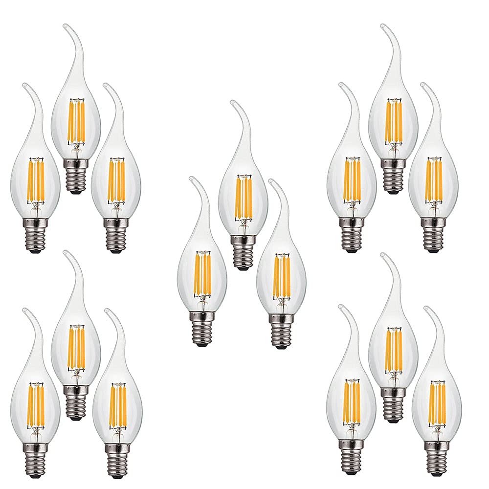 Bombilla de Vela LED Regulable E14 6W(Equivalente a 60W)15 Paquetes C35 Bombilla de filamento LED 600LM Lámpara de Ahorro de Energía Vintage 2700K Blanco Cálido Candelabro