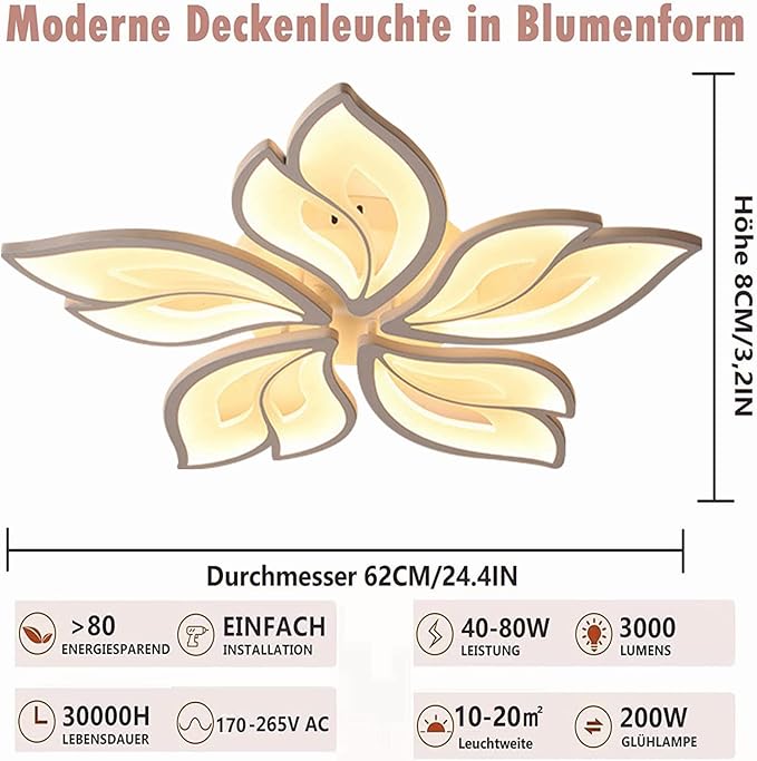 Tetipa LED Plafondlamp Dimbaar, 40-80W met Afstandsbediening App, Kleurverandering Moderne Woonkamerlamp Plafondlamp, Energiebesparend Eimming Plafondverlichting Slaapkamerlamp photo 2