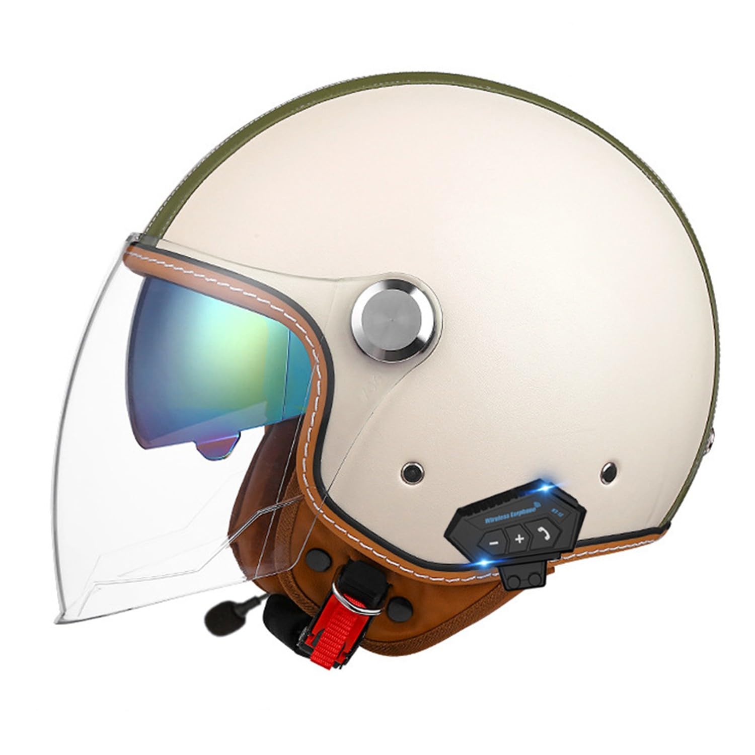 Motorradhelm mit Bluetooth DOTECE-Zertifizierter Motorrad Jethelme Integrierter Bluetooth-Helm mit Anti-Fog-Doppelspiegel Herren Damen Erwachsener Rollerhelm Antikollisions-Helm