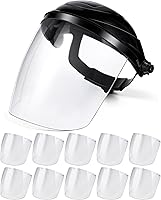 Vista 8 de Escudo facial de seguridad para moler y cortar con 3 piezas de visera transparente resistente a los impactos, máscara de cara completa con casco