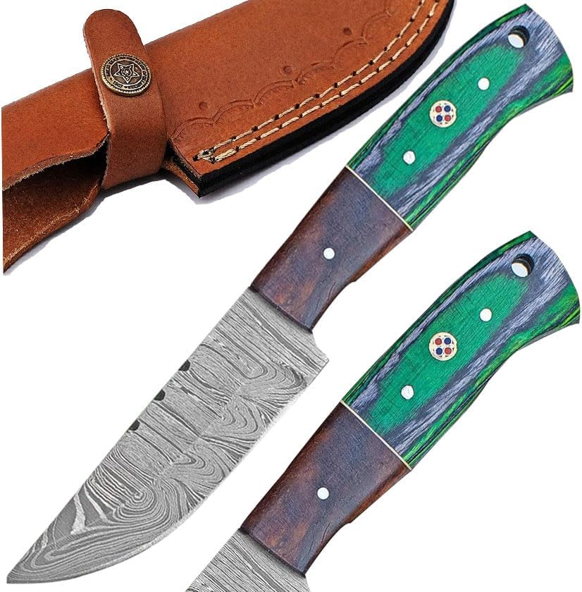 Handmade Damascus Steel Hunting Knife – Fixed Blade Skinning Knives for Camping, Outdoor, Survival Damascus Blade with Sheath & Belt Loop – Bushcraft Hunting gear for Men. (HK-30)