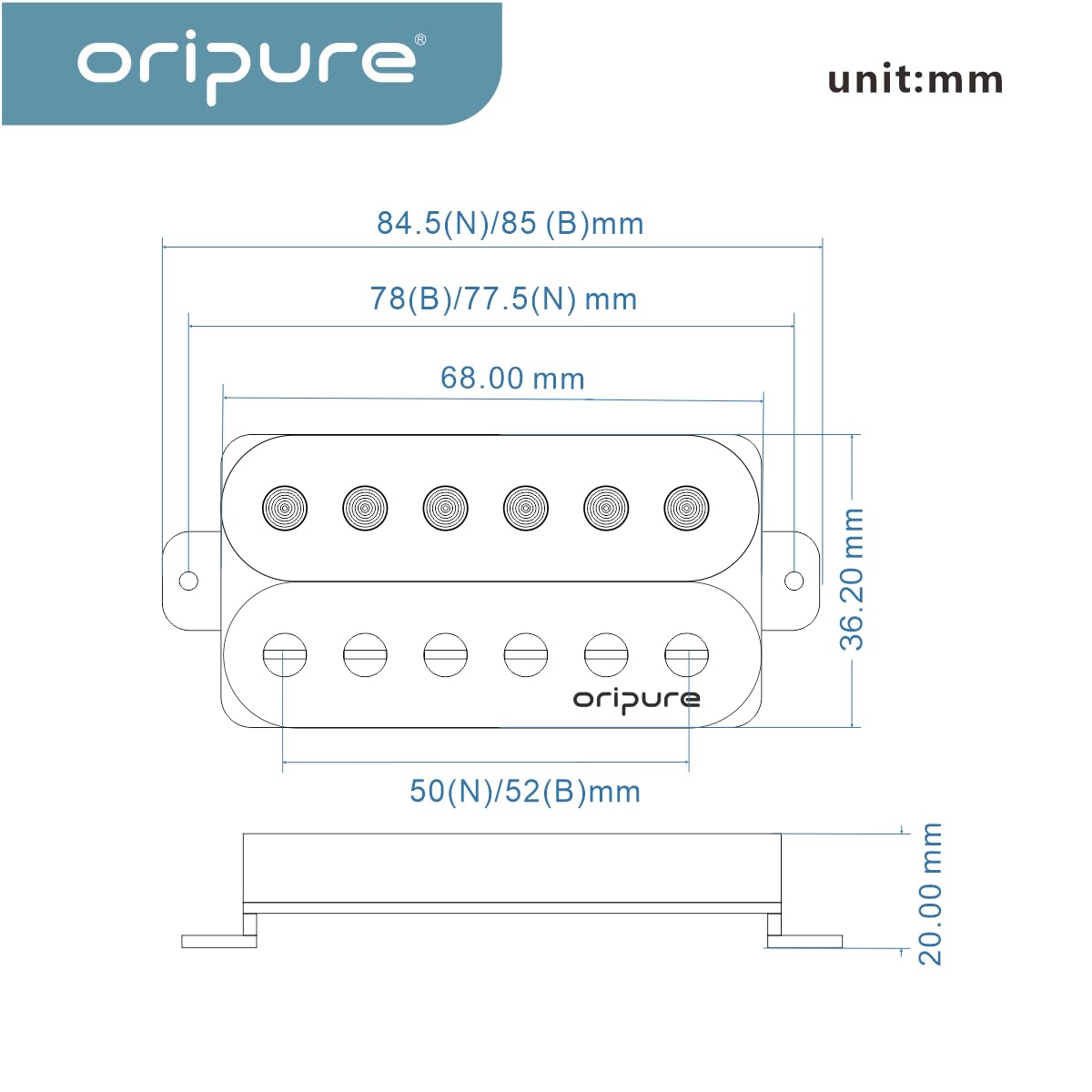 OriPure ALNICO 5 Humbucker Tonabnehmer Set schwarz Hals Brücke