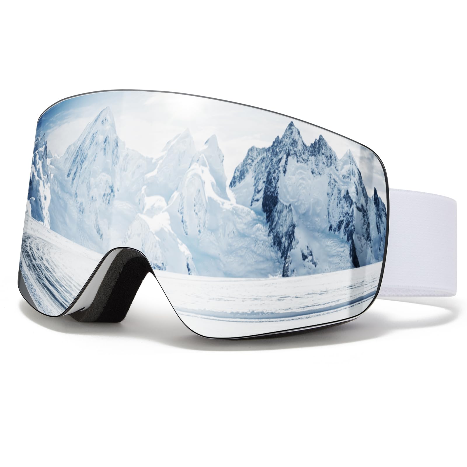 VCOROS Ski Goggles OTG,YH227 Snow Goggles Adjustable for Men Women Anti-Fog Anti-Glare UV400 Protection Helmet Compatible for Skiing Cycling Snowboarding (02-Silver/White(VLT 13%))