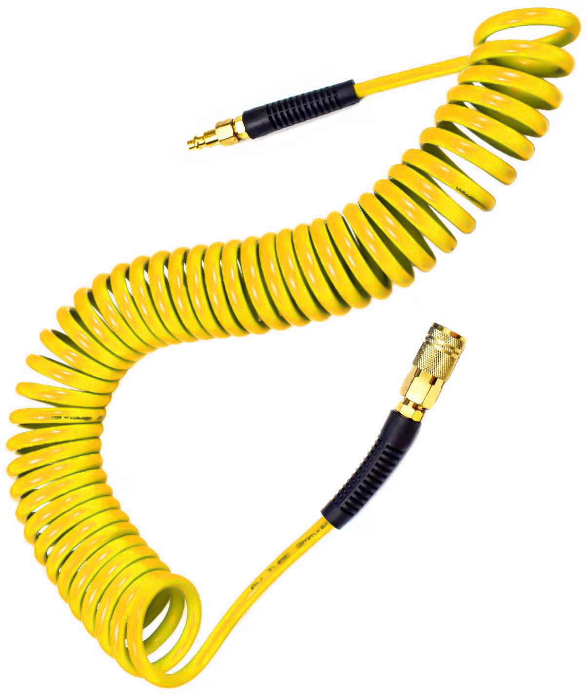 YOTOO Polyurethane Recoil Air Hose, Air Compressor Hose 1/4" Inner Diameter by 25' Long with Bend Restrictor, 1/4" Industrial Quick Coupler and Plug, Yellow