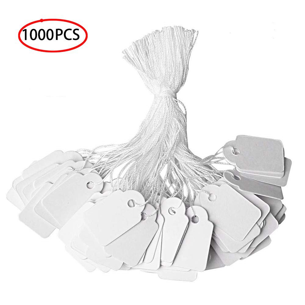 0.91 x 0.55 inches 1000 Pieces White Marking Tags with Hanging String by Divine Light, Premium Writable Blank Labeling Tags Display Labels, Sale Price Tag - String Tags Jewelry Clothing Tags