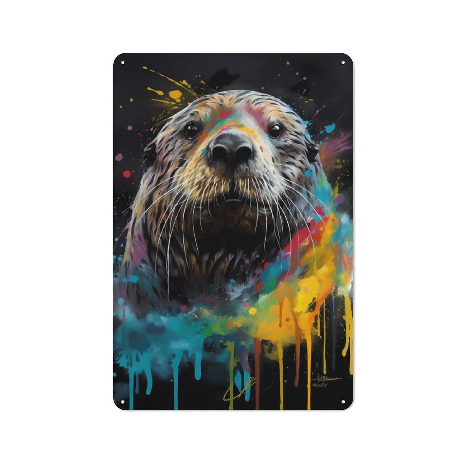 Junmoney Colorful Sea Otter Retro Tin Sign 30X20cm For Man Cave Or Games Room, For Collectors Decorating Games Rooms And Man Caves