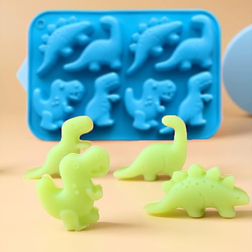 Miniatura 5 de Paquete de 2 moldes de dinosaurio de silicona para gelatina de dinosaurio para chocolate, moldes de caramelo de dinosaurio 3D, moldes de galletas,