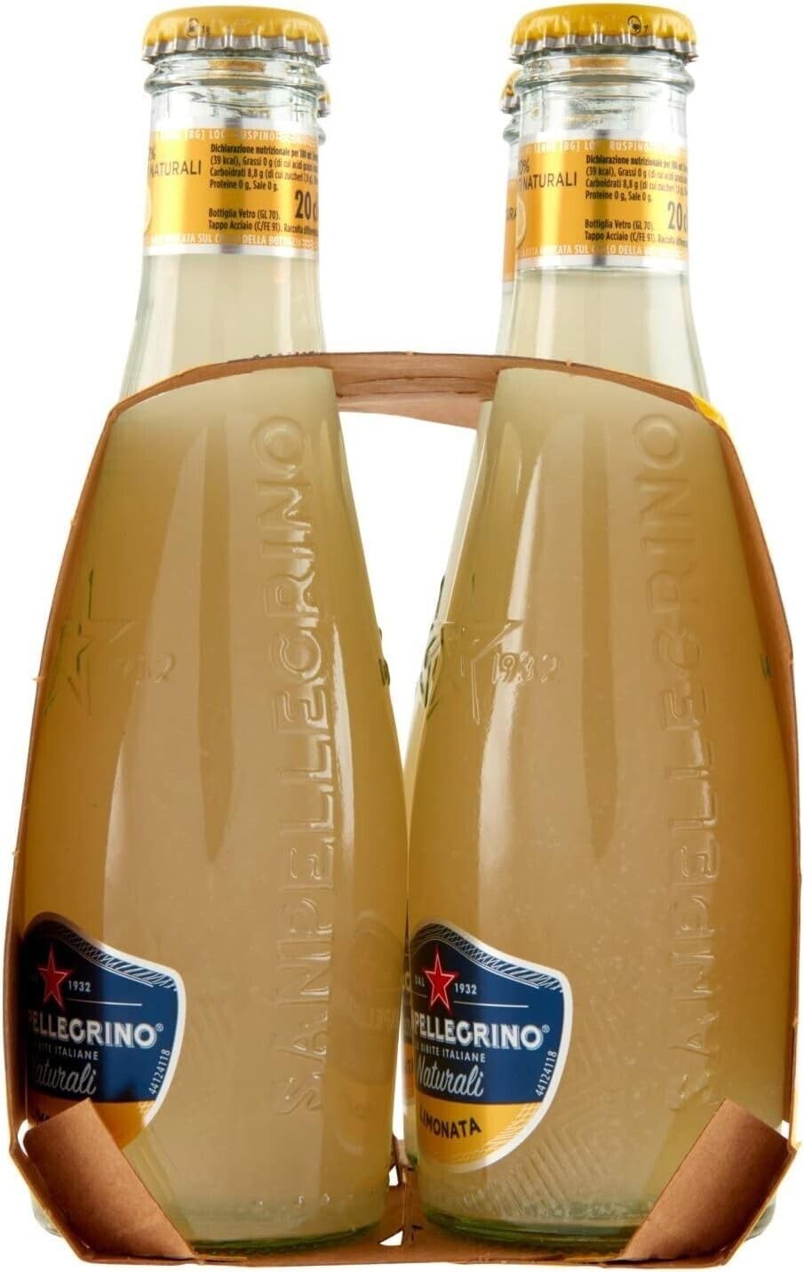 24x San Pellegrino Limonata Naturali Bevanda Analcolica Rinfrescante con succo di limone italiano, Bottiglia di vetro 20cl