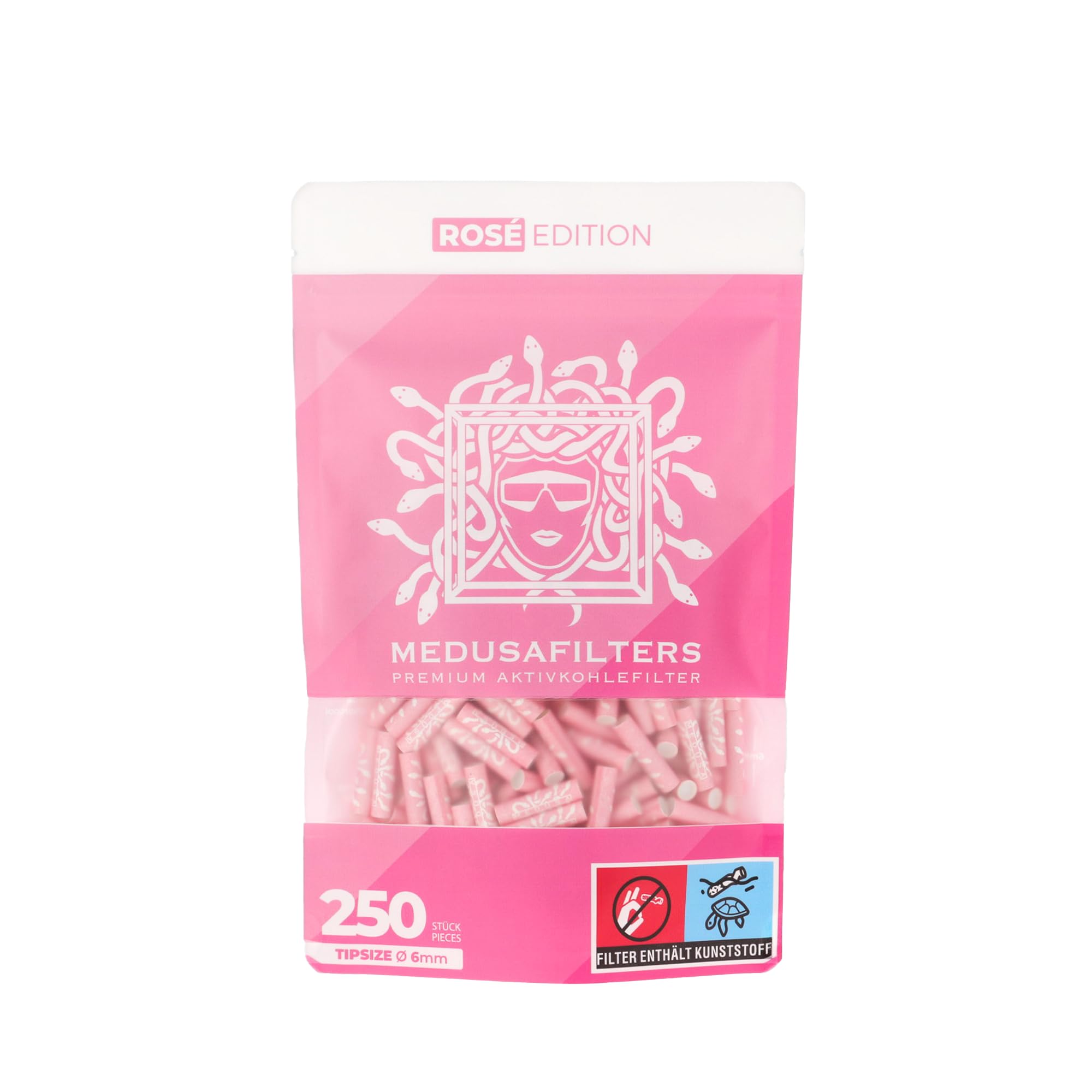 Medusafilters 250 Filtros de Carbón Premium Slim Ø 6mm | Tip Size | ROSÉ Edition | con tapones de fibra vegana y carbón activo de cáscara de coco