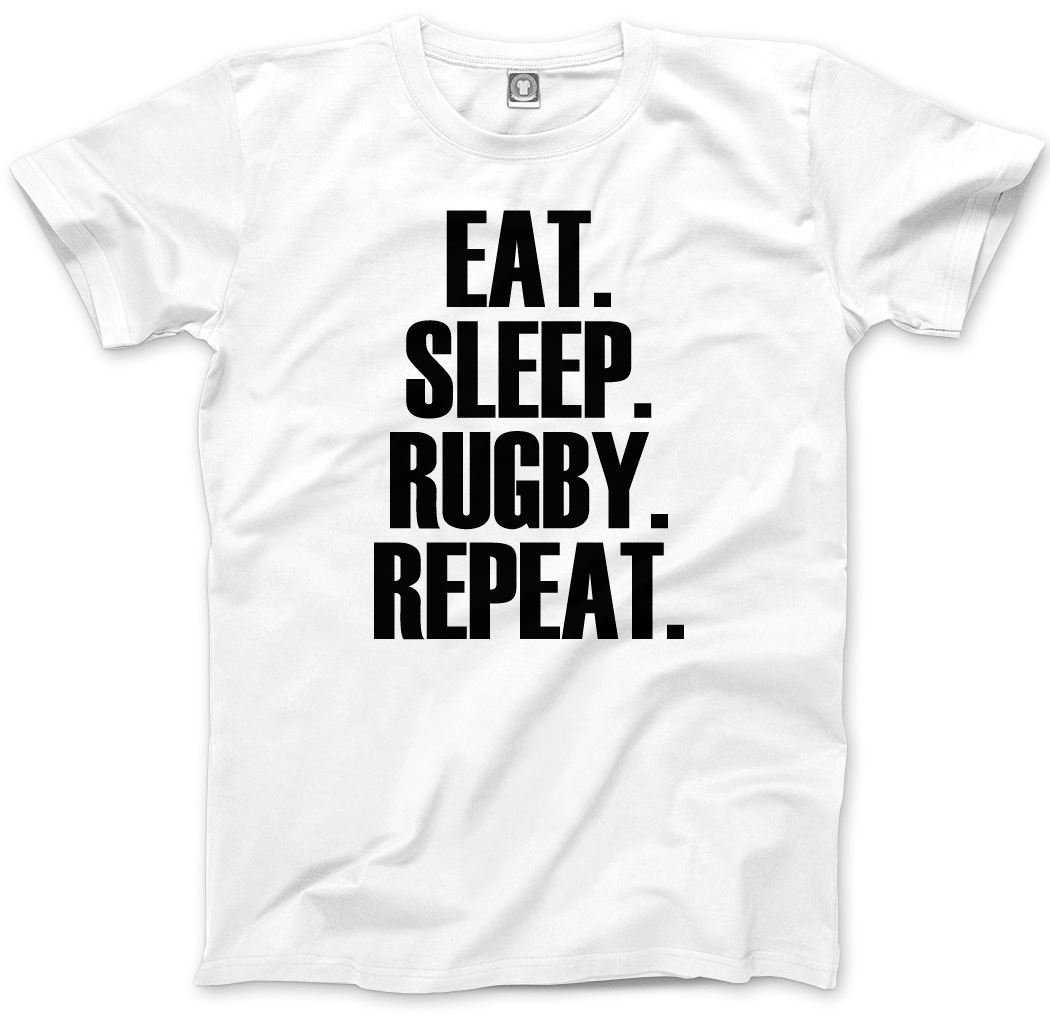 Hotscamp White Eat Sleep Rugby Repeat Player Training Kids T-Shirt - 12-13 Years