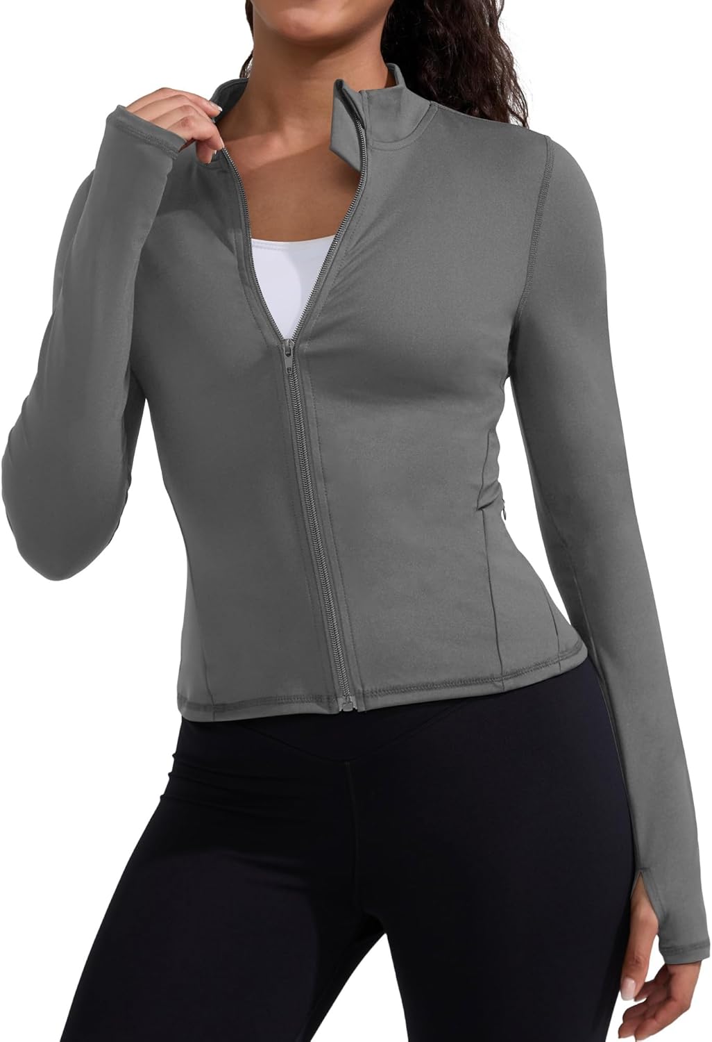 Running Workout Jackets for Woman Lightweight Athletic Tops Slim Fit Yoga Sportwear with Thumb Holes Full Zip