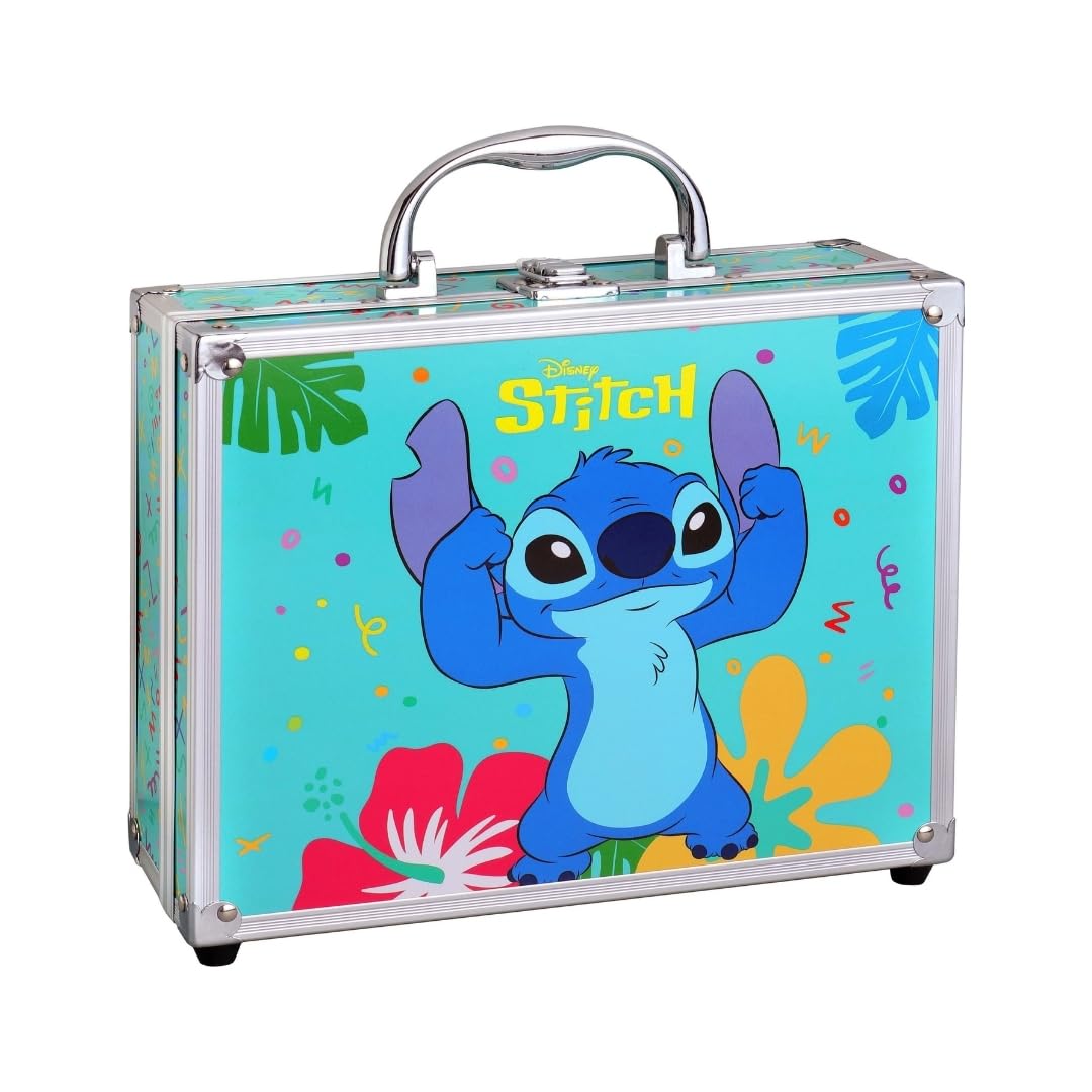 Stitch - Valigetta per trucchi apribile | Set da trucco XXL per bambini con lucidalabbra, ombretto, smalto, fard e accessori – Beauty case con specchio in design Stitch, adatta ai bambini