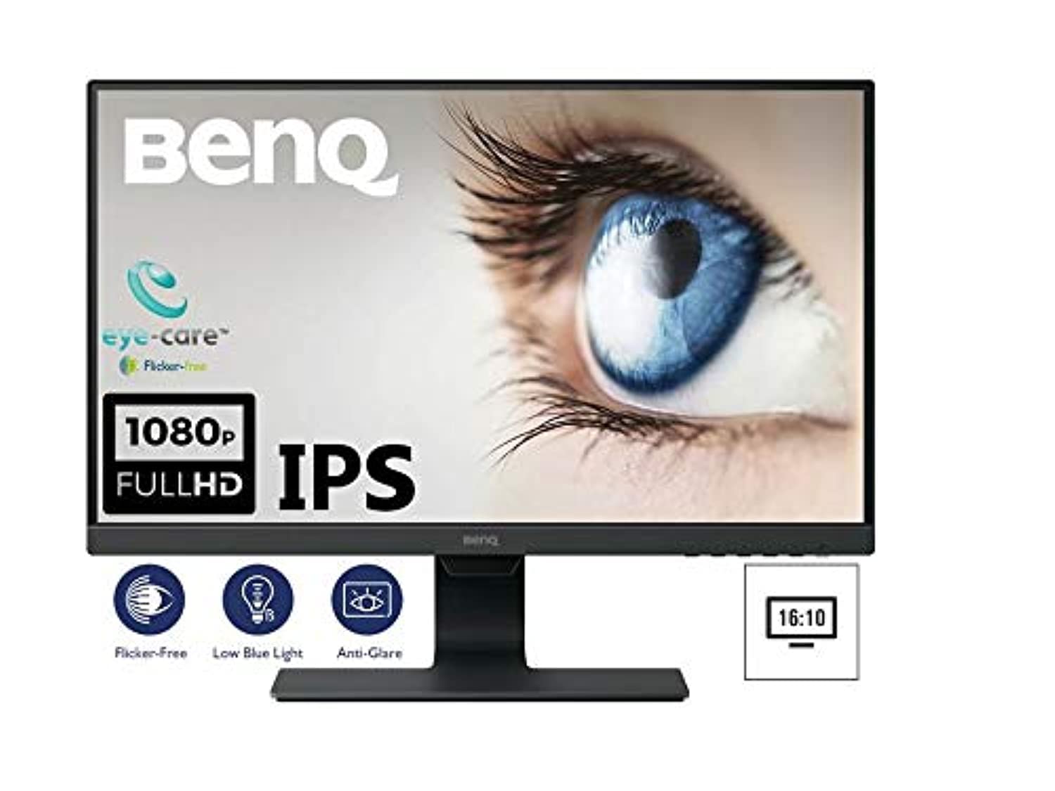 BenQ22.5inch 16:10 wuxga eye care ips led monitor gw2381, 1920x1200, high contrast, brightness intelligence, anti glare, flicker free, slim bezel, cable management system, hdmi, black