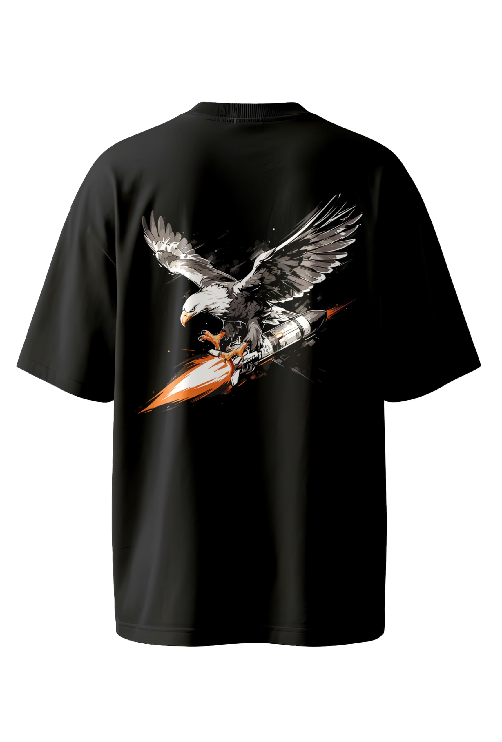 Unleashed Eagle Rocket Graphic Oversized Black T-Shirt
