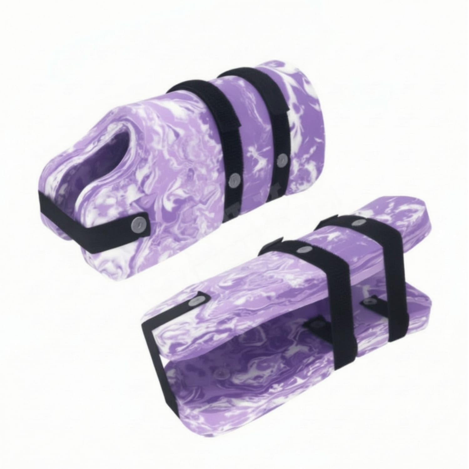 Adjustable Swim Cuffs with Straps Soft Aquatic Leg Cuffs Resilient Flotation Sleeves Buoyant for Beginners, Swimmers, Pool Training, Purple White Camo, Long-image-33