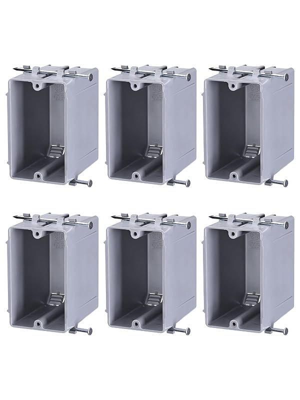 LEONLITE 22.5 Cubic Inch One Gang New Work Electrical Outlet Box, Ultra-deep Device Box, PVC Electrical Junction Box for Switch, GFCI, Step Light, ETL Listed, Gray, Pack of 6 by LEONLITE - Used condition - US$16.57