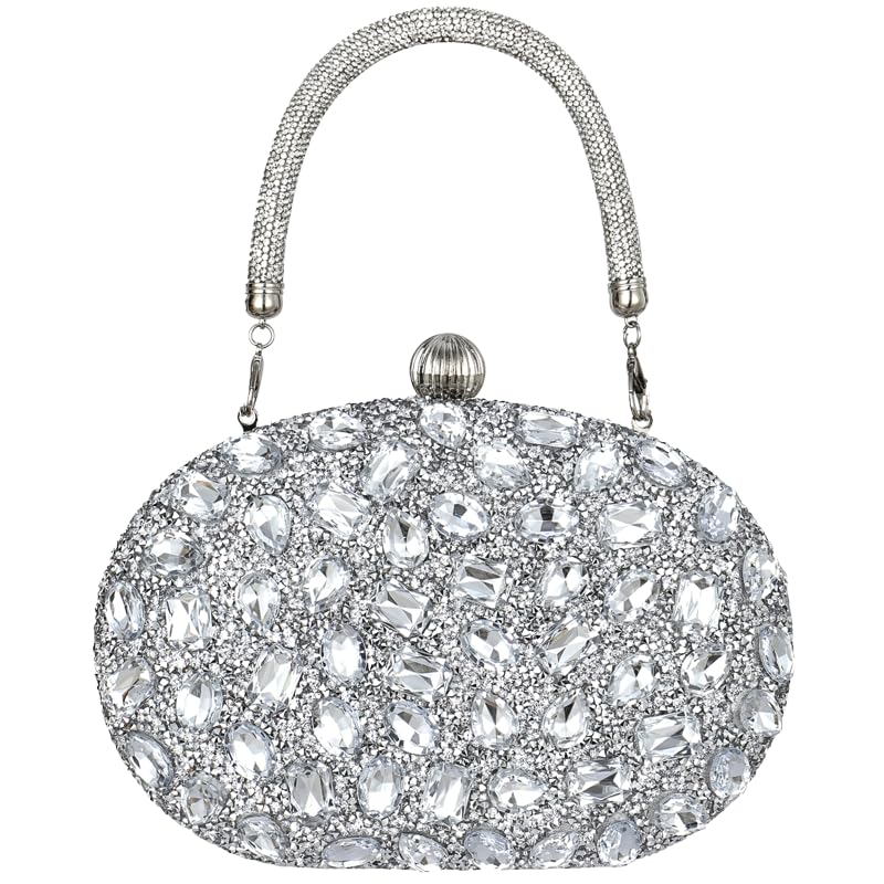 Auuvynx Sparkling Rhinestone Evening Bag for Women Elegant Clutch and Crossbody Purse Dimond Purse Handbag for Parties and Events (Silver)