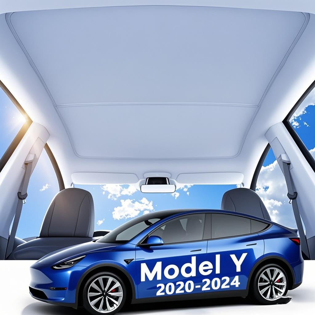 2025 Upgrade Tesla Model Y Sunshade Roof,Foldable &amp; Light-Tight, Accessories for Tesla Model Y 2020-2025 Heat Insulation Glass Roof Sun Shade Sunroof [No Sag, Magnetic Fit, Blocks 99% UV]