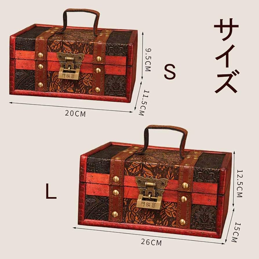 アンティーク 収納、小物入 小物入れ 収納ボックス 宝箱 レザー調 （ 幅30×奥行20×高さ25cm