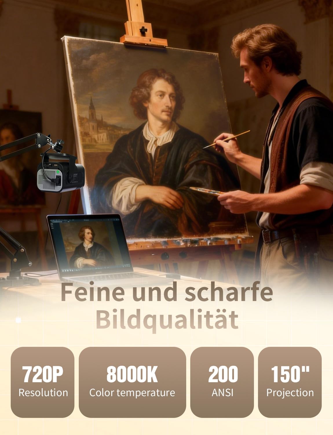LAIZESKE HY520 Art Projektor zum Abpausen und Zeichnen,180° Drehbarer Smarter Zeichenprojektor für Künstler & Erwachsene,Unterstützt 4K,Auto-Keystone,WiFi 6 & BT 5.0,Projektion auf Leinwand & Wand