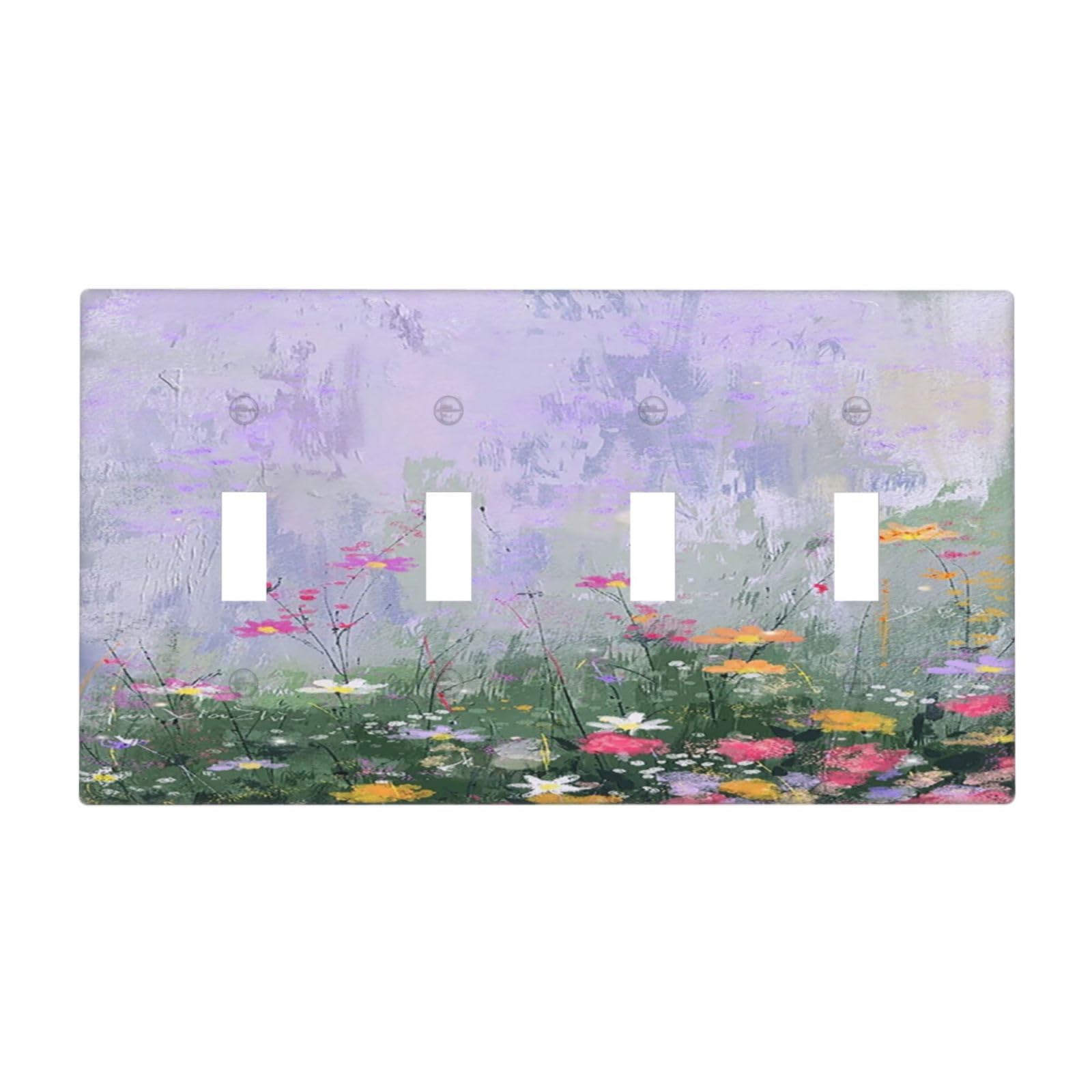 Placa de pared cuádruple de flores impresionistas para una decoración de salón bohemio