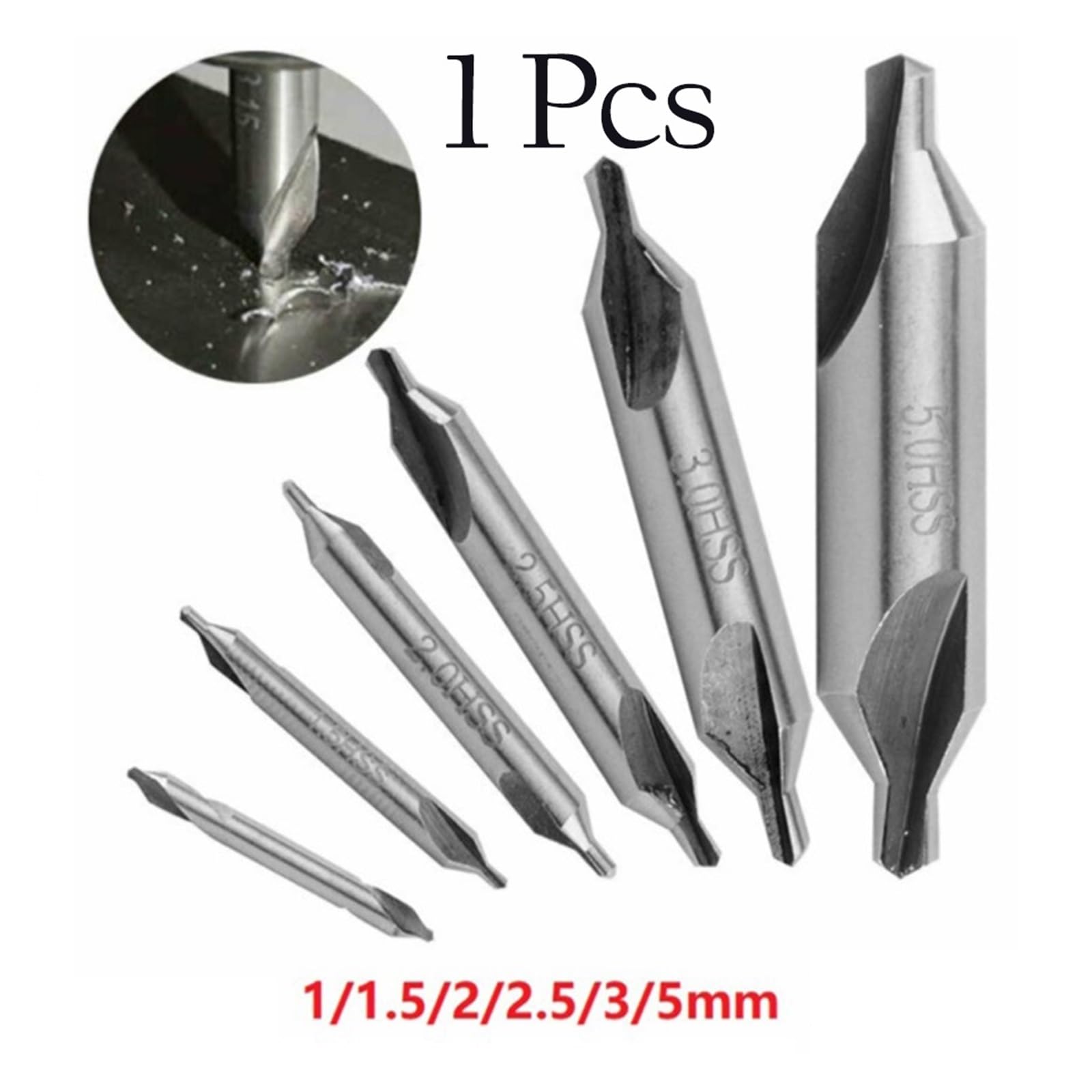 Brocas centrales Juego de brocas avellanadas angulares de 60 grados con brocas centrales combinadas HSS de 1,0 mm, 1,5 mm, 2,0 mm, 2,5 mm, 3 mm y 5 mm.(8mm)