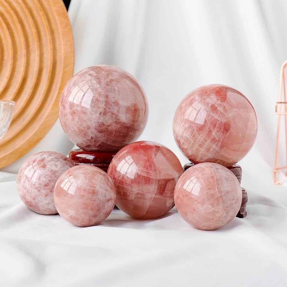 Boule de guérison naturelle Fengshui calcite rose vert foncé cristal de quartz 7cm