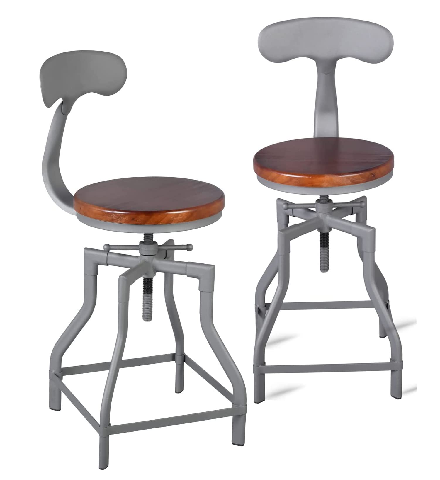 GWAREZSet of 2 -Modern Industrial BarStools-Rustic Kitchen Island Stool-Metal and Wood Top Dining Breakfast Chair-Kitchen Counter Height Adjustable Stool-Cast Steel Stool 20-25.5Inch -with Backrest…