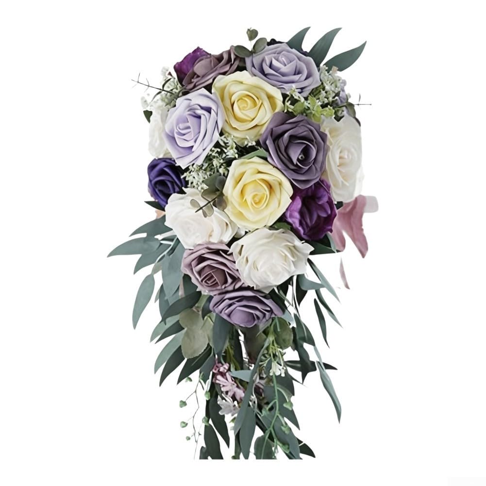 Bouquet da sposa in seta, 50 cm, realizzato a mano, colore: rosso