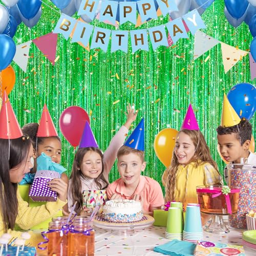 Image of Crosize 5 Pack 3.3 x 9.9 ft Laser Green Foil Fringe Curtains Party Decorations, Laser Green Tinsel Curtain Backdrop for Parties, Door Streamers, Glitter Streamer Backdrop for Birthday Decoration