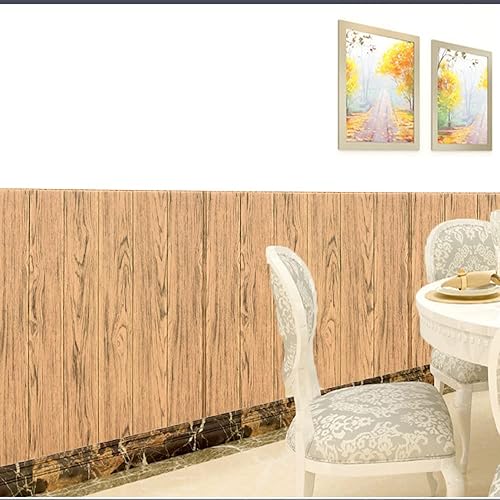 Miniatura 5 de Paneles de pared 3D con textura de madera amarilla de lujo panel de pared de espuma autoadhesivo a prueba de aceite para despegar y pegar cubiertas