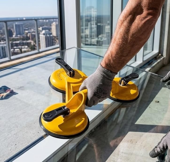 Heavy Duty Triple Suction Cup Glass Lifter 150 Kg Capacity Vacuum Handle Tool for Glass,Tile,Marble Granite,Mirror Windshield Carrying Home,Garage Repair Installation (1 Pc)-picture-19