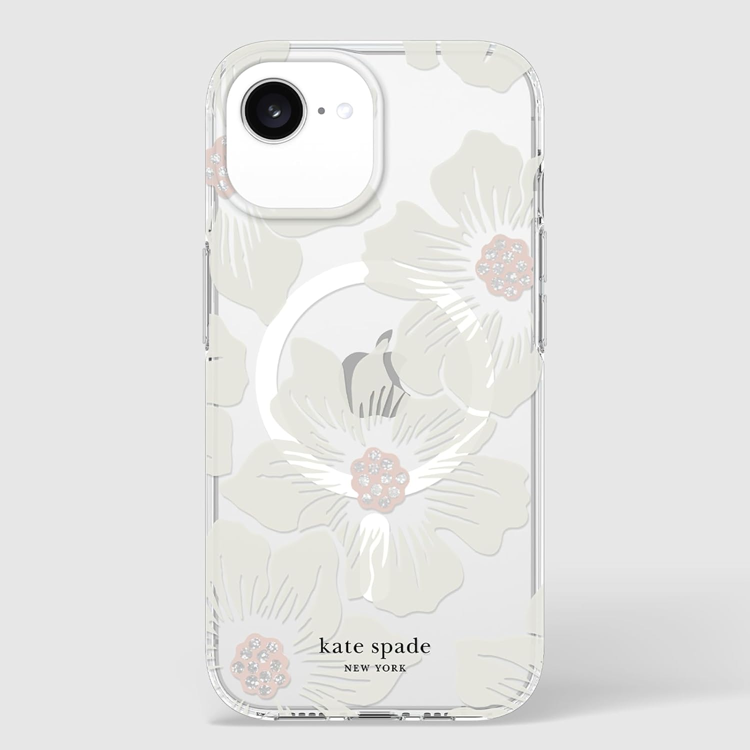 kate spade new york iPhone 16e (2025) / 15/14/ 13 Case - Compatible with MagSafe - Designer Phone Case - Hollyhock Cream Floral