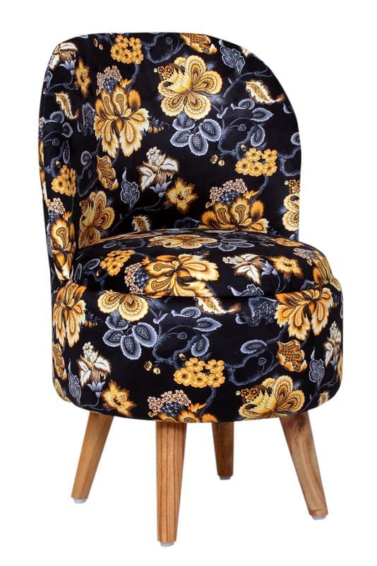 Image of Ottoman for Living Room, Velvet Round Foot Rest Stool, Wooden Legs Chair for Sitting, Ottoman for Bedroom & Makeup Room Decor | Chair (18 inchx18 inchx32 inch), Puffy (16 inchx16 inchx17 inch) | (Black Lily)