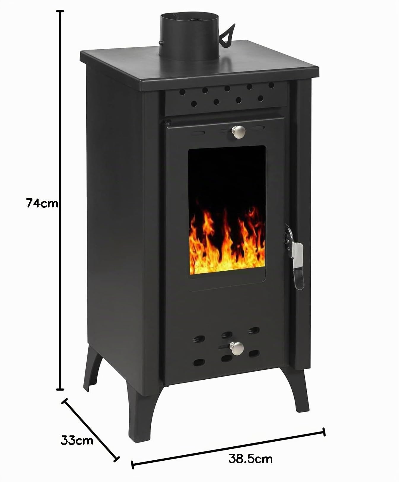 Stufa a legna/Termocamino in Acciaio e Ghisa Potenza nominale 8,5 kW - Dimensioni esterne 74 x 38,5 x 33 cm - Peso 56 kg - Mod. Nisiro (Cod. 5829)