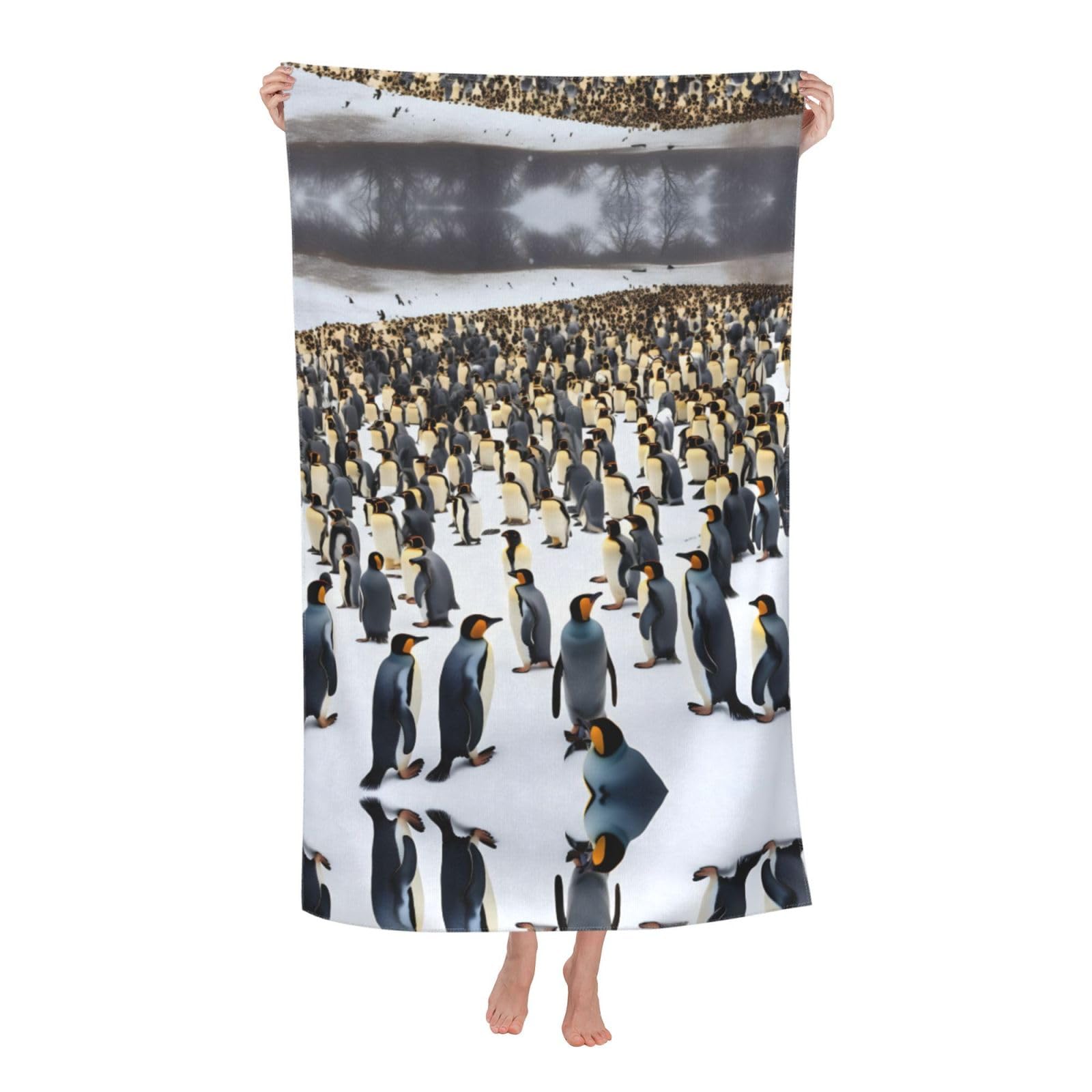 Oazcvbnn Women's White Penguins In The Snow Print Adult Beach Towel Summer Travel Pool Vacation Swimming Fitness Outdoor Adventures