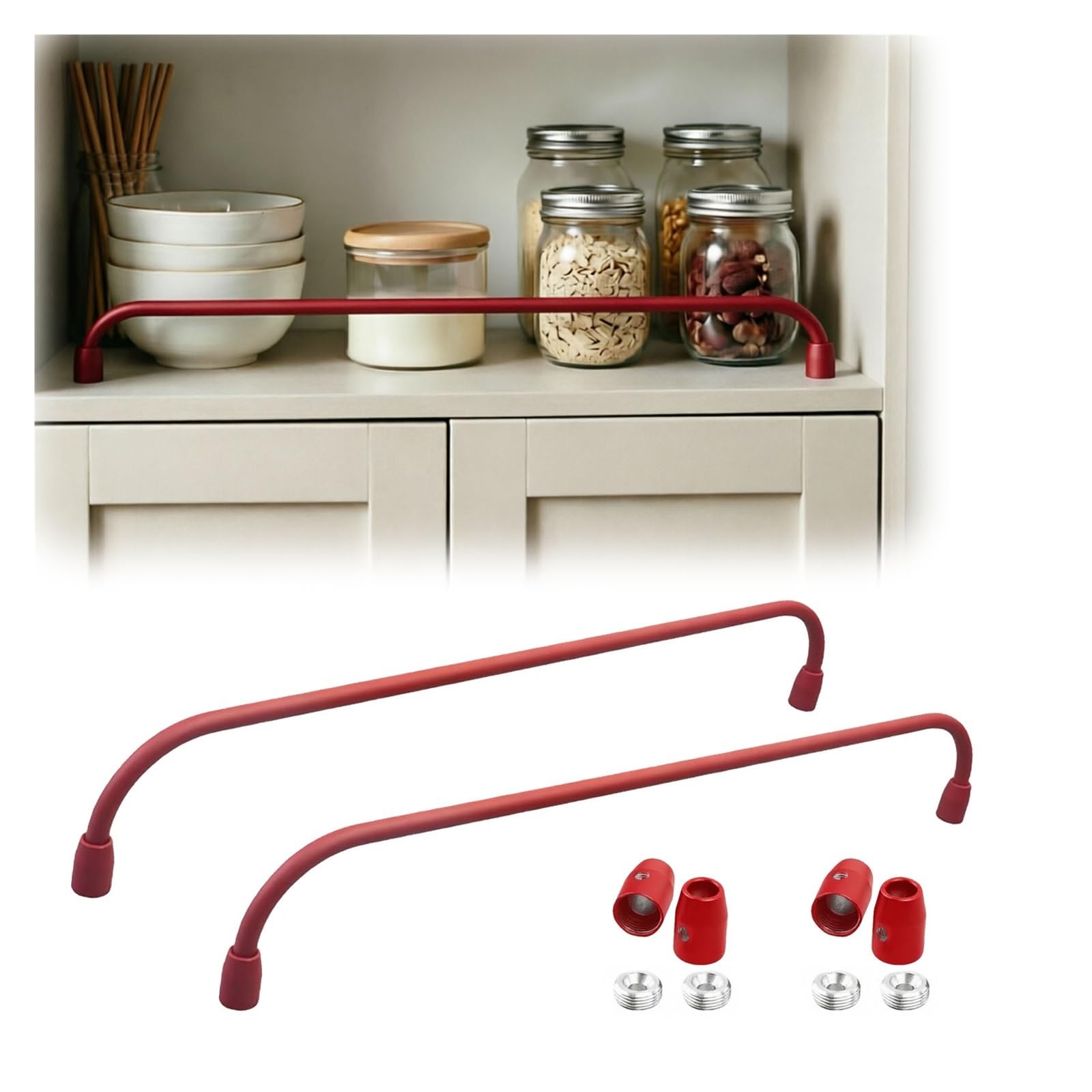 Red Wooden Cabinet Railing Kitchen Storage, Open Gallery Anti Fall Metal Guardrail Bars for Wardrobes Study-Living Room Vintage(Red,17in/43cm)