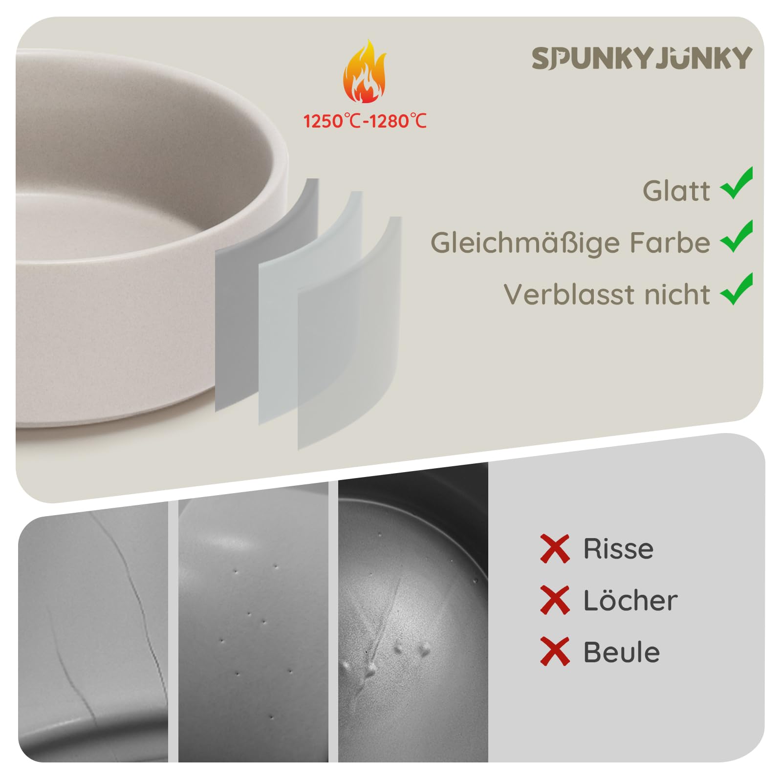 SPUNKYJUNKY Hundenapf Keramik Doppel Hund Futternapf mit Bambus Ständer für Katzen und Hunde (400ml, 2-Grau)