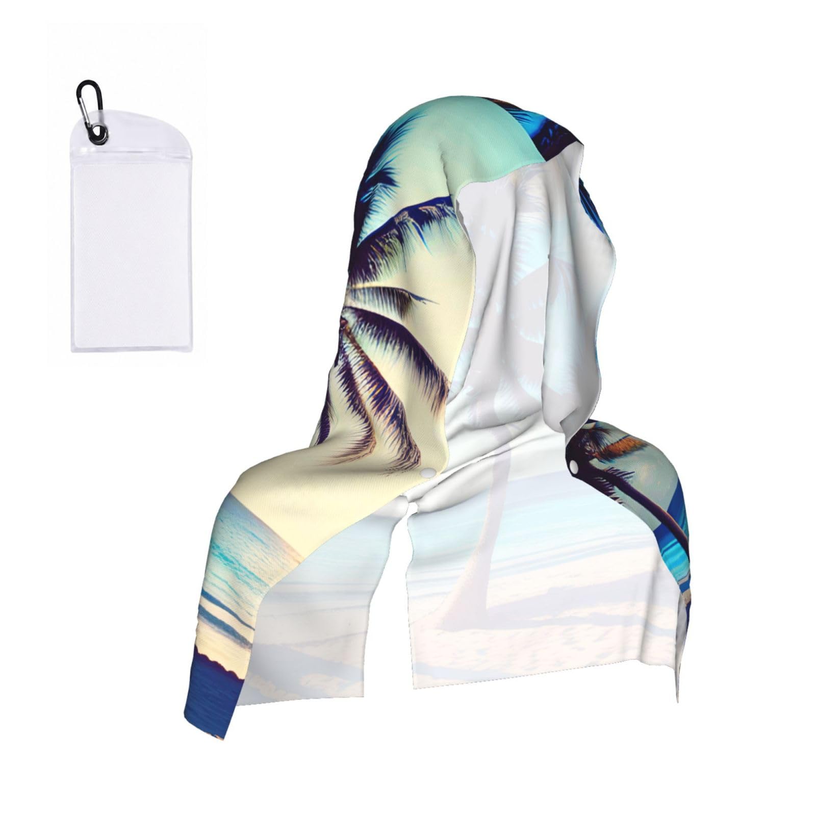 DUWAA Beach Palm Trees 1 Print Reusable Hoodie Cooling Neck Wrap, Hot Weather Outdoor Sports Workout Head Towel For Stay Chill