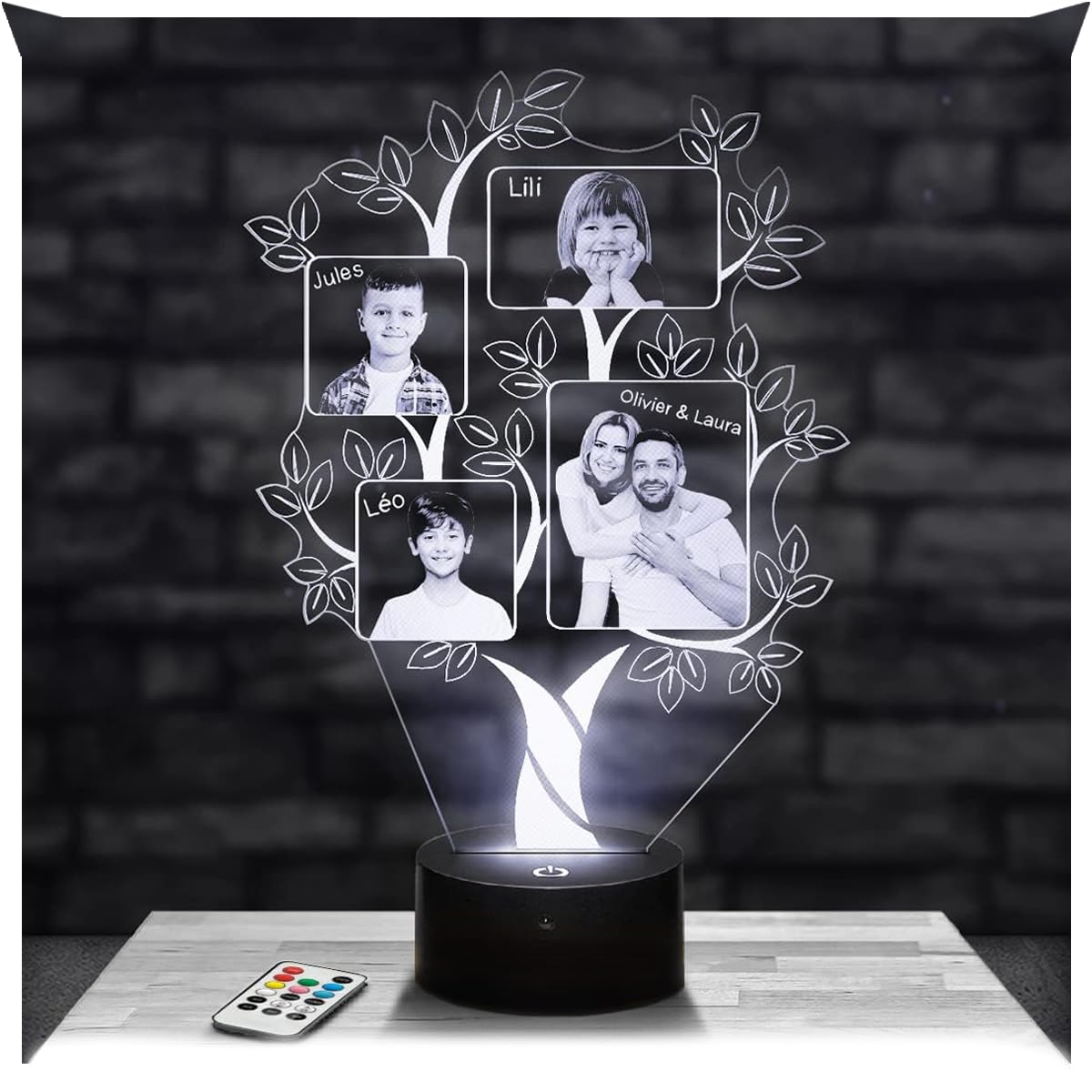 Lampephoto.fr, Personalised lamp with Photo, Tree Lamp with Laser Engraving, Mothers Day Gift Idea, Customizable Photo and Text Gift, Personalised Lamp on plexiglass — image 1