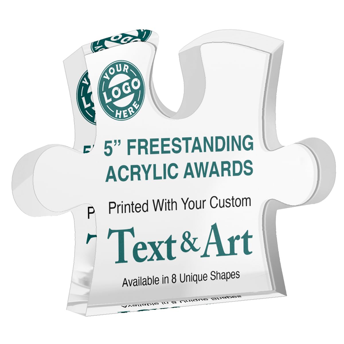 Custom Free Standing Acrylic Awards Offered in a Variety of Shapes with UV Color Printing - Includes Unlimited Text and Your Logo (Puzzle Piece)