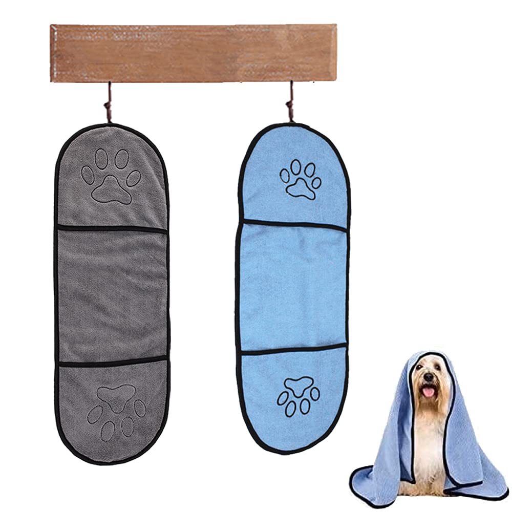 CaiYuanGJ 2 Stück Haustier Badetuch, Haustierhandtuch, Mikrofaser Haustier Badetuch, Hundehandtuch Mikrofaser, Schnelltrocknendes Haustier Trockentuch, für Alle Hunde Katzen, Grau und Blau